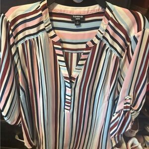 Torrid Multicolor Striped Blouse - Pink, Blue, White